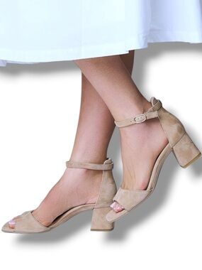 Paul Green Parador Suede Ankle Strap Block Heel Sandals NWT Beige US 6.5 / UK 4